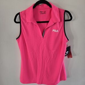 NWT Fila Performance Sleeveless Golf Polo Womens Large Pink Black Trim NWT